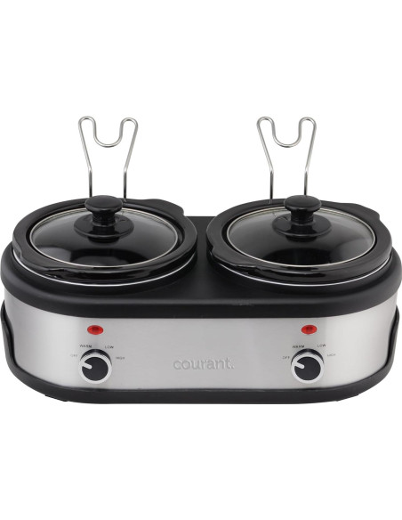 Cocina Lenta Doble Courant 3.2L Acero Inoxidable 3 Configuraciones Cocina Lenta Doble Courant 3.2L Acero Inoxidable 3 Configuraciones