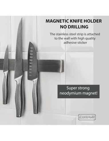 Tira Magnética Premium Hamletoff 40.64 cm para Cuchillos Sin Perforación