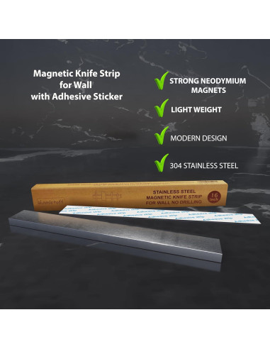Tira Magnética Premium Hamletoff 40.64 cm para Cuchillos Sin Perforación