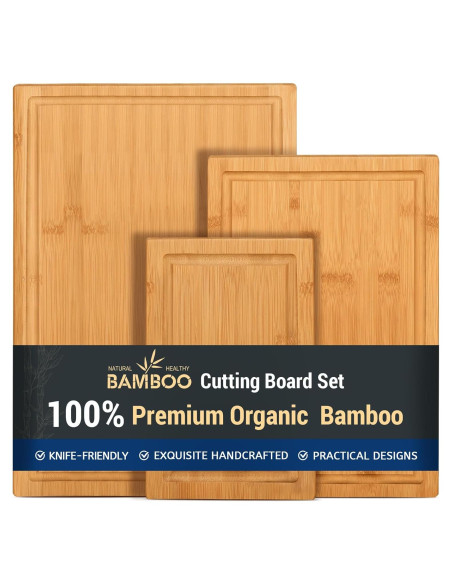 Juego de 3 Tablas de Cortar de Bambú Hiware con Canal para Jugo Juego de 3 Tablas de Cortar de Bambú Hiware con Canal para Jugo
