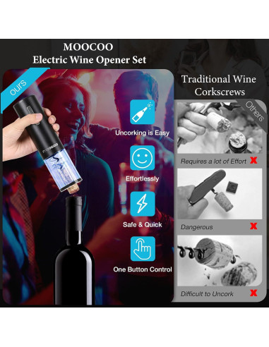Abridor de Vino Eléctrico Moocoo KP3-361802D-BS 2 en 1