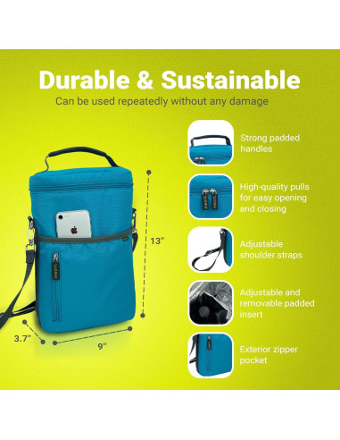 Tote Aislado para 2 Botellas de Vino meori Azul