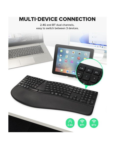 Teclado Ergonómico Inalámbrico DeLUX GM909 Negro con Reposamanos Teclado Ergonómico Inalámbrico DeLUX GM909 Negro con Reposamanos
