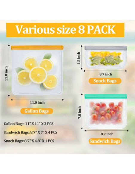 Bolsas Reutilizables DGDUBRB 8 Piezas para Alimentos 3 Galones Bolsas Reutilizables DGDUBRB 8 Piezas para Alimentos 3 Galones