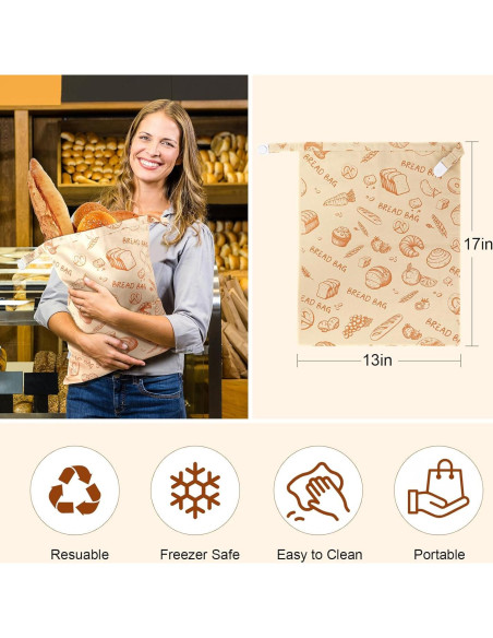 Bolsas de Pan Reutilizables WiNDANCE - 2 Unidades XL 43x33cm Bolsas de Pan Reutilizables WiNDANCE - 2 Unidades XL 43x33cm