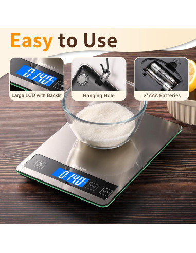Báscula de Cocina Digital BakFee 15kg Acero Inoxidable Vidrio