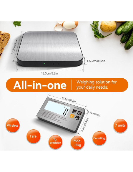 Báscula de Cocina Inalámbrica SHGMEET 15 kg Digital LCD Báscula de Cocina Inalámbrica SHGMEET 15 kg Digital LCD