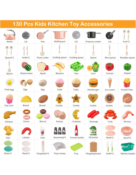 Juego de Cocina 130 Piezas Funpynani Rosa para Niños Juego de Cocina 130 Piezas Funpynani Rosa para Niños