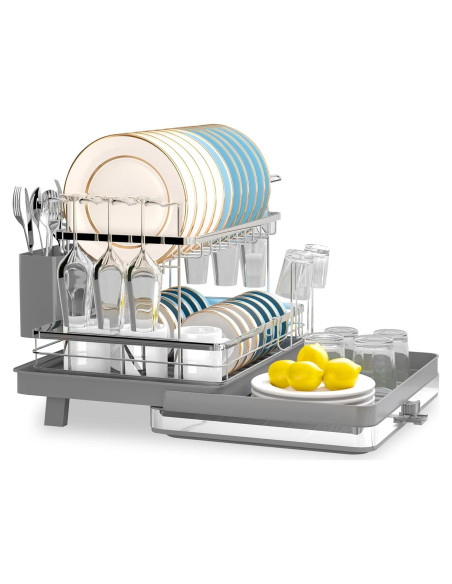Estante para Secar Platos SUSTEAS Expandible 2 Niveles Gris Estante para Secar Platos SUSTEAS Expandible 2 Niveles Gris