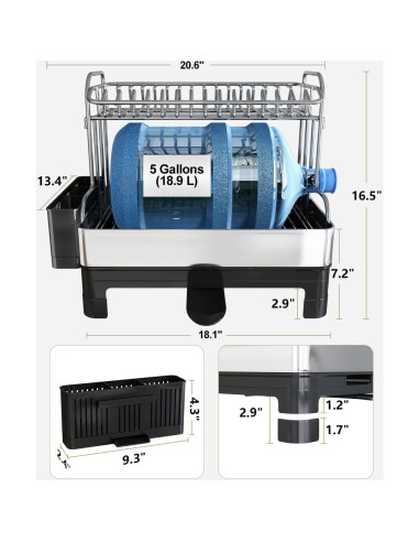 Escurridor de Platos BOOSINY Acero Inoxidable 2 Niveles 46x34cm