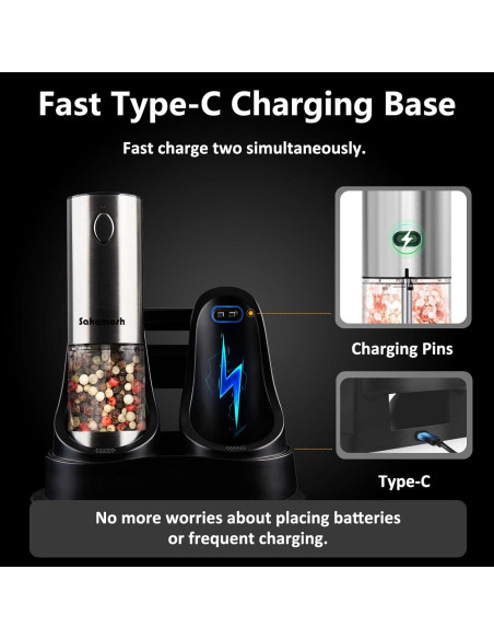 Juego de Molinillos Eléctricos SAKAMOSH con Luz LED y Carga USB Juego de Molinillos Eléctricos SAKAMOSH con Luz LED y Carga USB