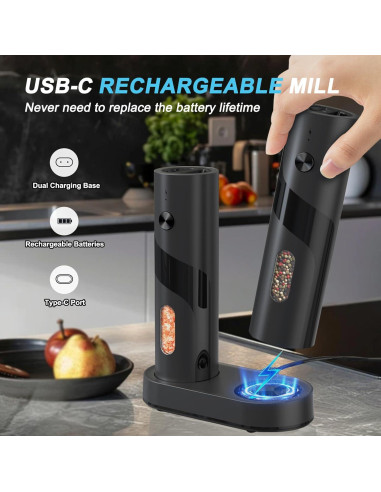 Juego de Molinillos Eléctricos de Sal y Pimienta ZDFRBJG - Recargables