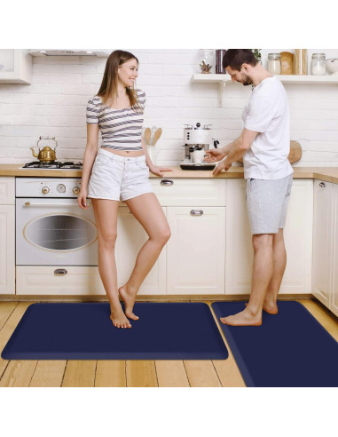 HappyTrends 2 Alfombras de Cocina Antifatiga 1.19cm Marino