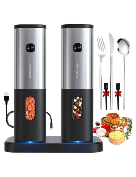 Juego de Molinillos Eléctricos Recargables DERGUAM con Luz LED Juego de Molinillos Eléctricos Recargables DERGUAM con Luz LED