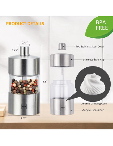 Juego de Molinillos de Sal y Pimienta Myle con Soporte 8.38 cm