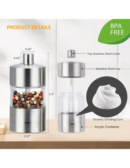 Juego de Molinillos de Sal y Pimienta Myle con Soporte 8.38 cm Juego de Molinillos de Sal y Pimienta Myle con Soporte 8.38 cm