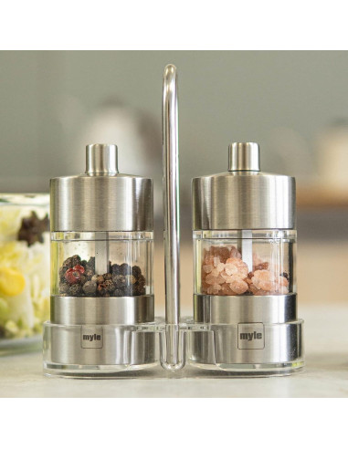 Juego de Molinillos de Sal y Pimienta Myle con Soporte 8.38 cm