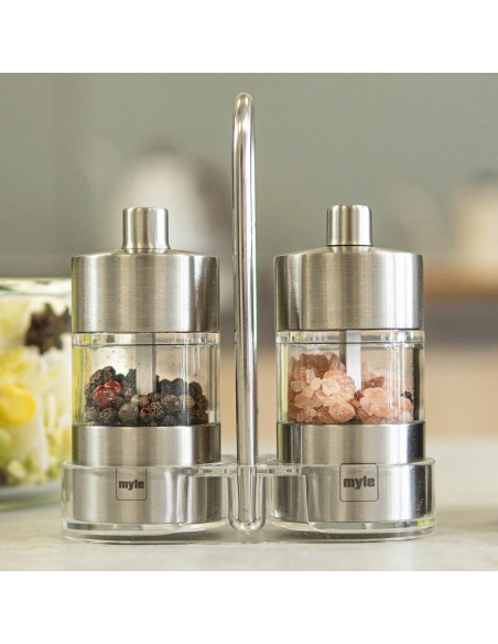 Juego de Molinillos de Sal y Pimienta Myle con Soporte 8.38 cm Juego de Molinillos de Sal y Pimienta Myle con Soporte 8.38 cm