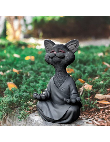 Estatua de Gato Buda Feliz JFSM INC. 30.48 cm Resina Negra Estatua de Gato Buda Feliz JFSM INC. 30.48 cm Resina Negra