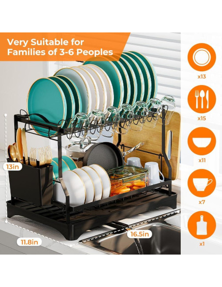 Escurridor de Platos Grande HANLE 2 Niveles Acero Inoxidable Negro Escurridor de Platos Grande HANLE 2 Niveles Acero Inoxidable Negro