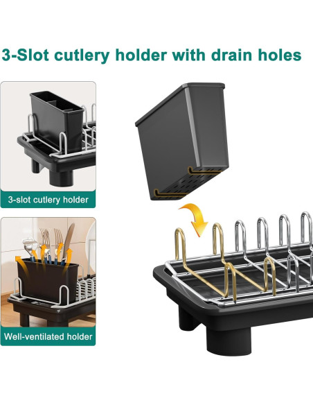 Estante para Secar Platos Junyuan Compacto 1 Nivel Negro Estante para Secar Platos Junyuan Compacto 1 Nivel Negro