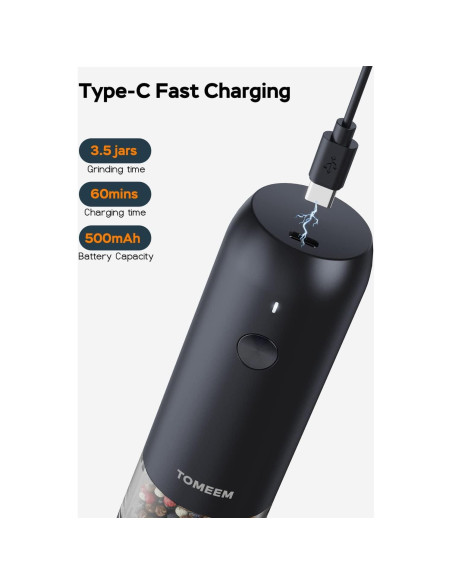 Juego de Molinillos Eléctricos TOMEEM de Sal y Pimienta 46g Juego de Molinillos Eléctricos TOMEEM de Sal y Pimienta 46g