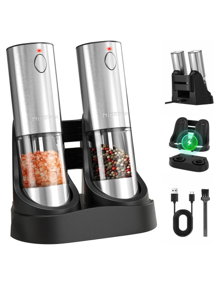 Juego de Molinillos Eléctricos de Sal y Pimienta NIHEWON 190ml Juego de Molinillos Eléctricos de Sal y Pimienta NIHEWON 190ml