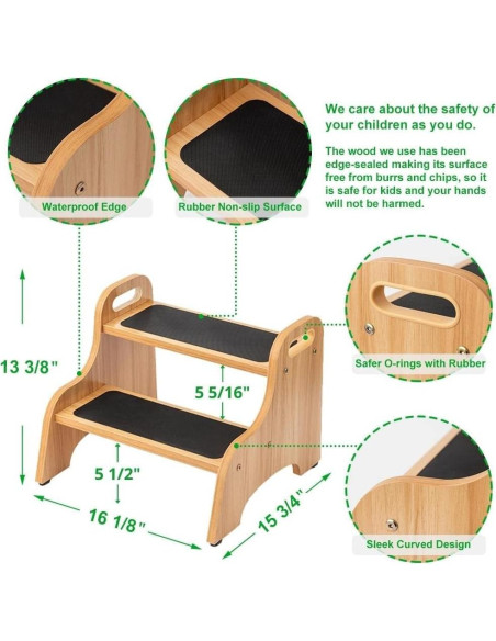 Taburete de Madera StrongTek 2 Pasos Antideslizante Natural Taburete de Madera StrongTek 2 Pasos Antideslizante Natural