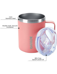 Taza de Café Aislada BJPKPK 414ml Acero Inoxidable Rosa Claro 2