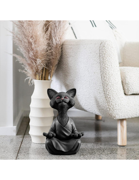 Estatua de Gato Buda Feliz JFSM INC. 30.48 cm Resina Negra Estatua de Gato Buda Feliz JFSM INC. 30.48 cm Resina Negra