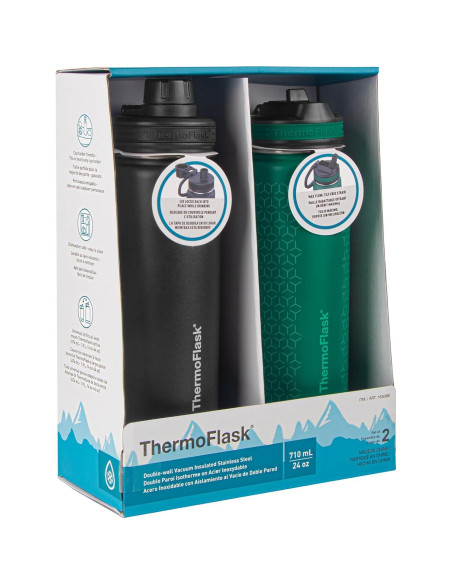 Botellas de Agua Aisladas ThermoFlask 710 ml 2-Pack Acero Inoxidable Botellas de Agua Aisladas ThermoFlask 710 ml 2-Pack Acero Inoxidable