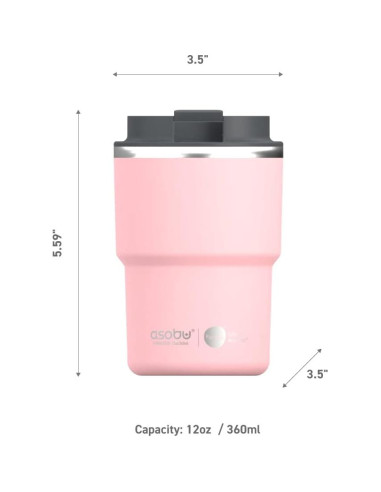 Taza de Viaje Aislada Asobu 12 oz Cerámica Rosa a Prueba de Fugas
