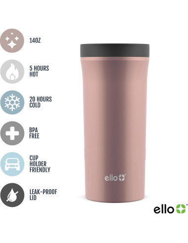 Taza de Viaje Ello Arabica 414ml Acero Inoxidable Rosa Dorado