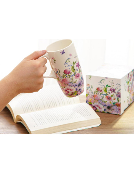 Taza de Cerámica Topadorn Floral 17oz con Tapa y Asa Taza de Cerámica Topadorn Floral 17oz con Tapa y Asa