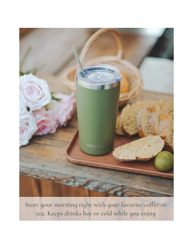 Vaso de Café de Viaje UIRZOTN 590ml Aislado Doble Pared Verde Militar