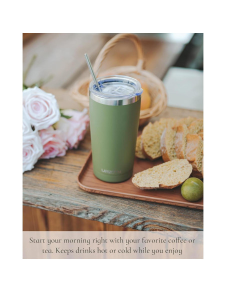 Vaso de Café de Viaje UIRZOTN 590ml Aislado Doble Pared Verde Militar Vaso de Café de Viaje UIRZOTN 590ml Aislado Doble Pared Verde Militar