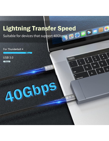 Cable Thunderbolt 4 ConnBull 3.05m 40Gbps Carga 100W 8K Cable Thunderbolt 4 ConnBull 3.05m 40Gbps Carga 100W 8K