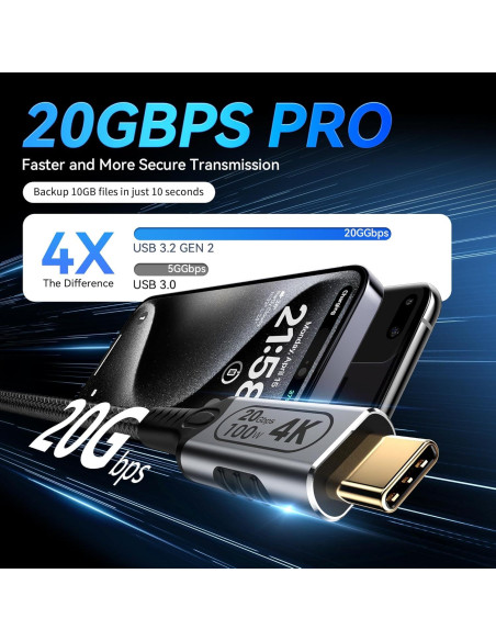Cable USB-C a USB-C 6m 20Gbps 4K@60Hz Carga Rápida 100W BAWIOFIAU Cable USB-C a USB-C 6m 20Gbps 4K@60Hz Carga Rápida 100W BAWIOFIAU