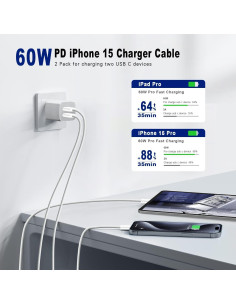 Cable de carga rápida USB C a C 3m 60W Kitminun para iPhone 2