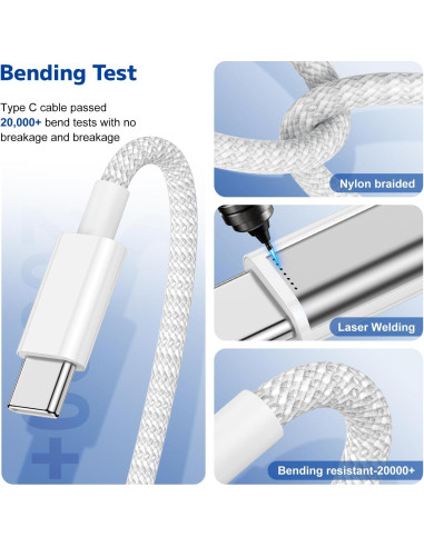 Cable de carga rápida USB C a C 3m 60W Kitminun para iPhone