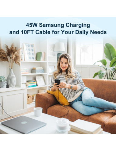 Cargador Rápido Samsung 45W USB-C + 2 Cables 3m