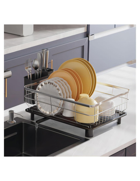 Escurridor de Platos AIDERLY de Acero Inoxidable Negro con Drenaje Escurridor de Platos AIDERLY de Acero Inoxidable Negro con Drenaje