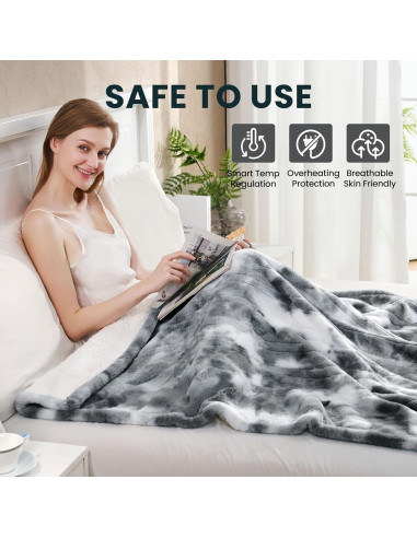 Manta Eléctrica Calentada PTQ 127x152cm Gris Suave 6 Niveles
