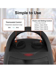 Calentador Eléctrico Portátil JNDRO PTC-905 1500W con Termostato 2