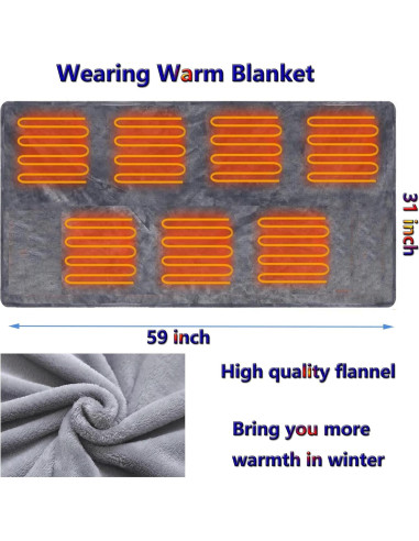 Manta Térmica Portátil USB ZUSKUZU 8 Zonas Calor 149x79cm