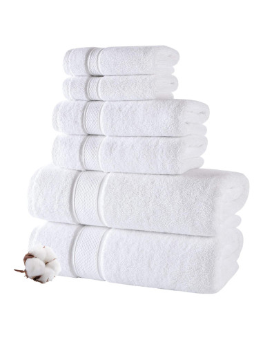 Juego de Toallas de Lujo NOVA - 6 Piezas Algodón Turco Blanco