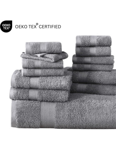 Juego de Toallas de Baño Lane Linen 18 Pzs 100% Algodón Gris