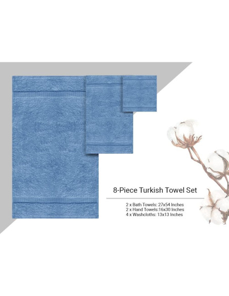 Juego de 8 Toallas Turcas Premium Towel Bazaar Algodón Suave