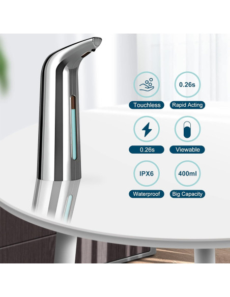 Dispensador de Jabón Automático TUMAN Pro 400ml Plata IPX6 Dispensador de Jabón Automático TUMAN Pro 400ml Plata IPX6