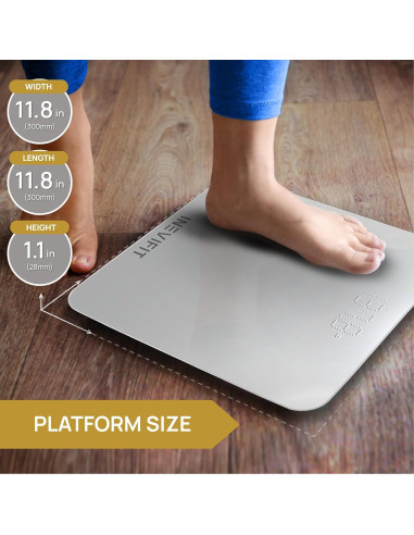Báscula de baño digital INEVIFIT, 181.44 kg, vidrio templado